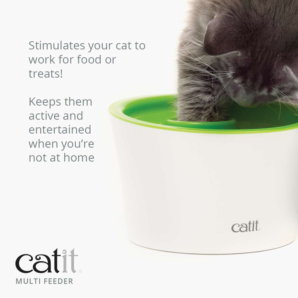 Catit Flower Fountain & Multi Feeder Bundle - Cat Water Fountain With 3 Flow Settings & Feeding Station