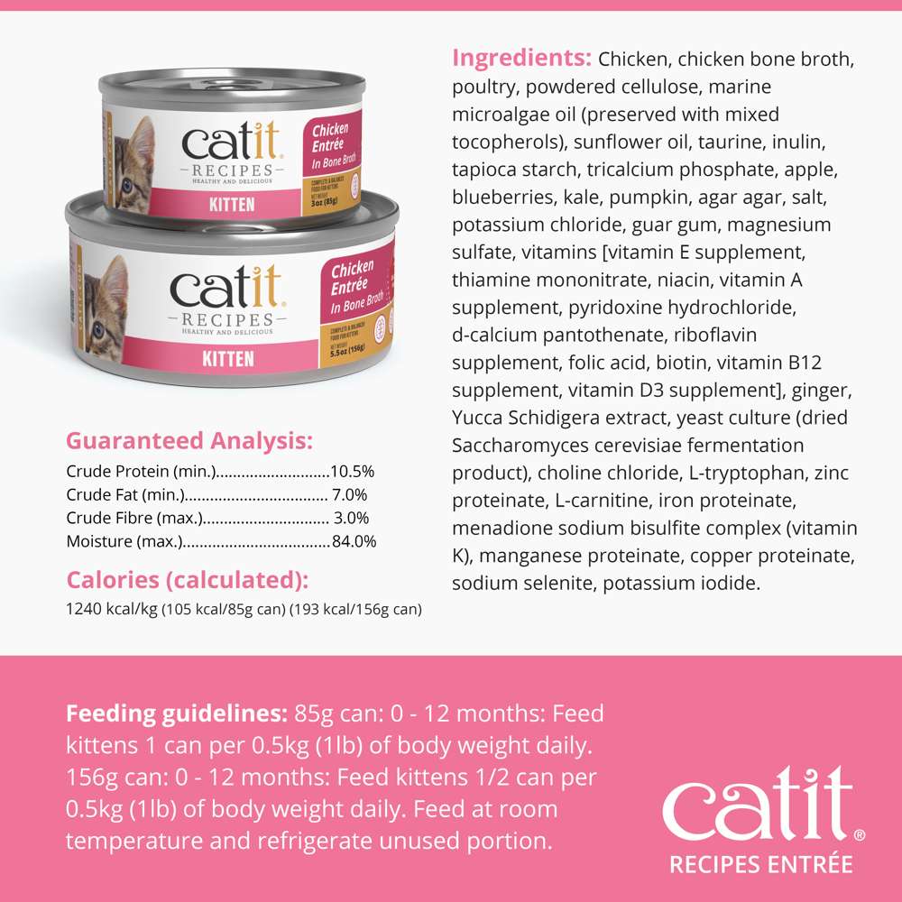 Case of Catit Recipes Chicken Entrée in Bone Broth for Kittens