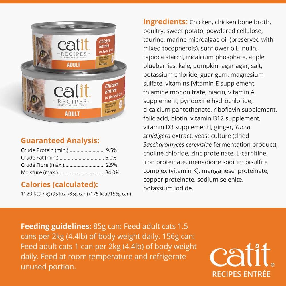 Case of Catit Recipes Chicken Entrée in Bone Broth for Adult Cats