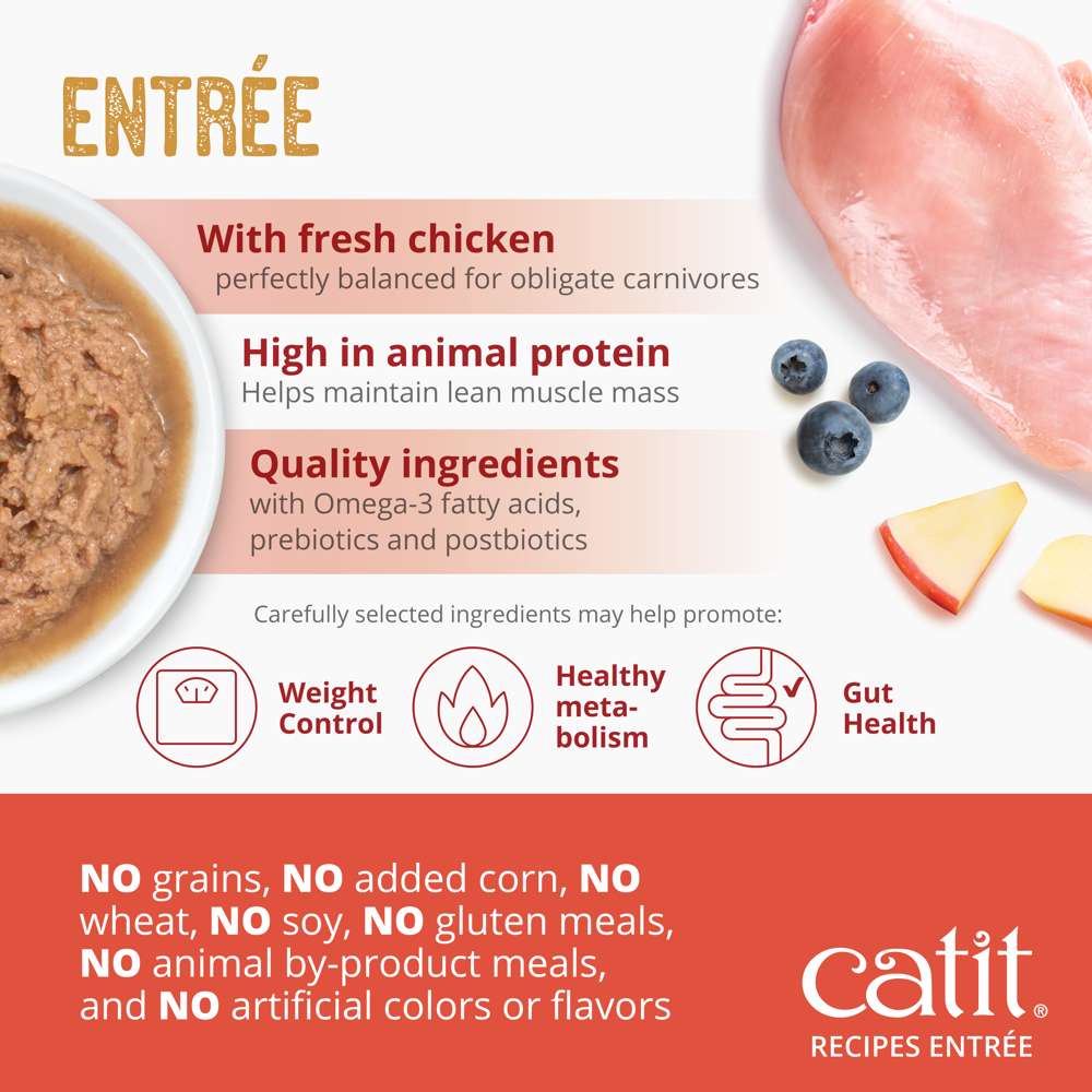 Case of Catit Recipes Weight Control Chicken Entrée in Bone Broth for Adult Cats