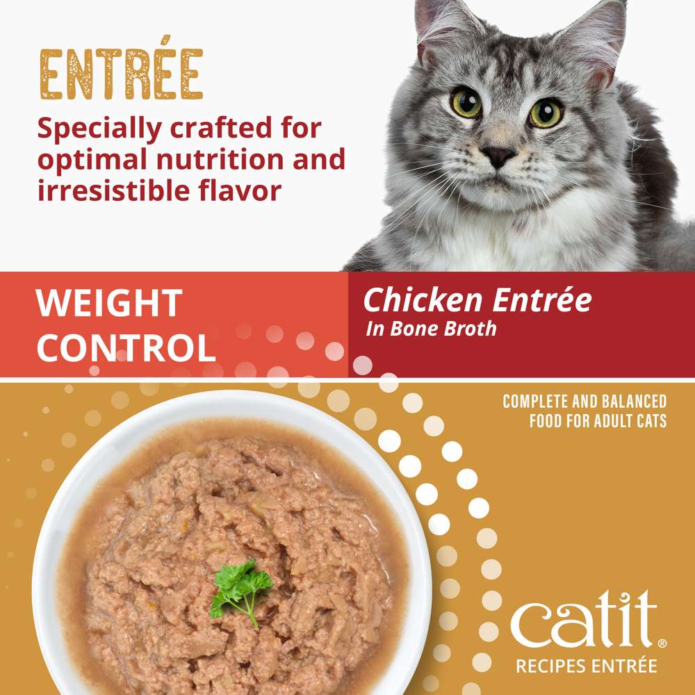 Case of Catit Recipes Weight Control Chicken Entrée in Bone Broth for Adult Cats