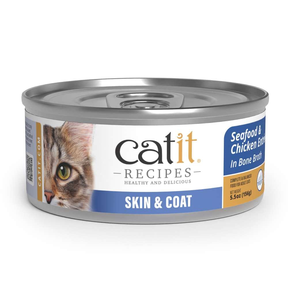 Case of Catit Recipes Skin & Coat Seafood & Chicken Entrée in Bone Broth for Adult Cats