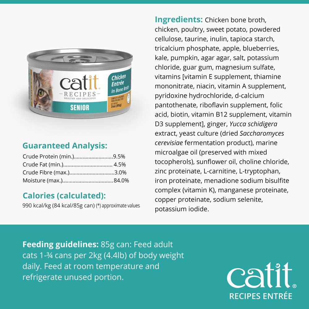 Case of Catit Recipes Chicken Entrée in Bone Broth for Senior Cats